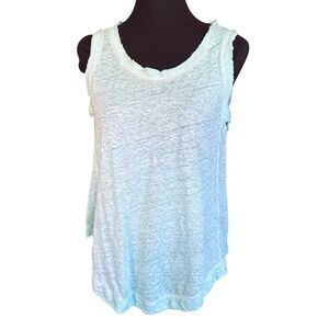 White + Warren 100% Linen Curved Hem Tank, Large, Aqua/Mint, Contemporary Luxury